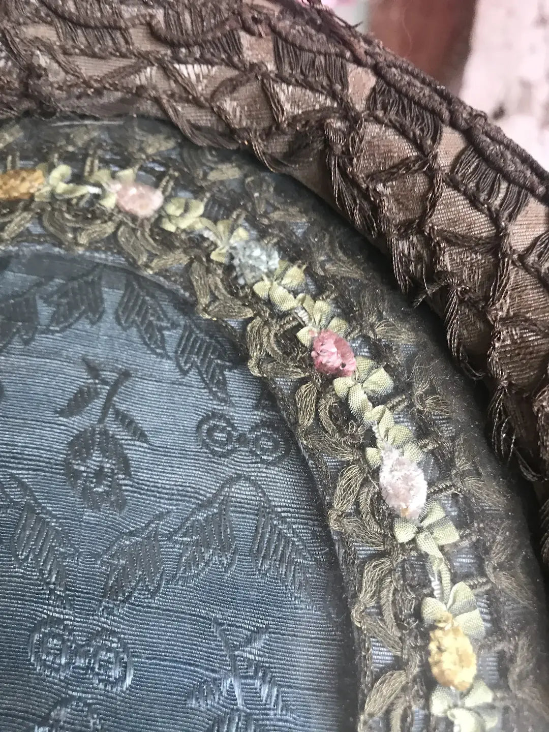 Antique Vintage Boudoir Ribbonwork Frame Blue