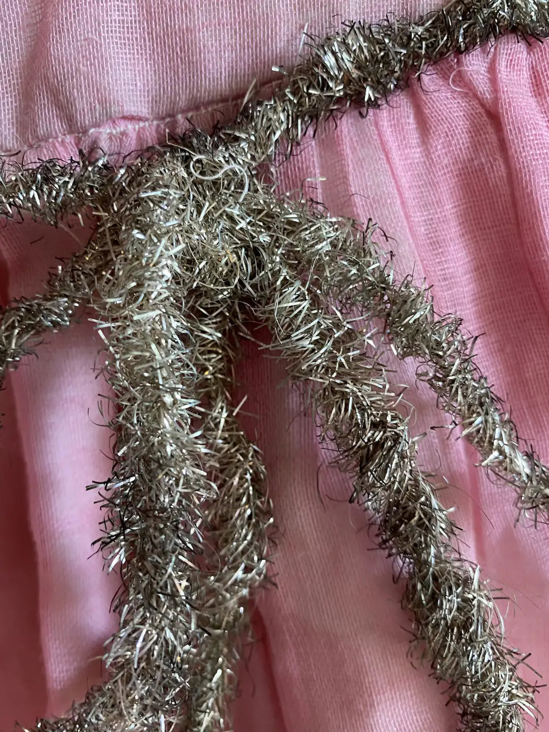 Antique Costume Gauze Cotton Pink Crepe Paper Tinsel