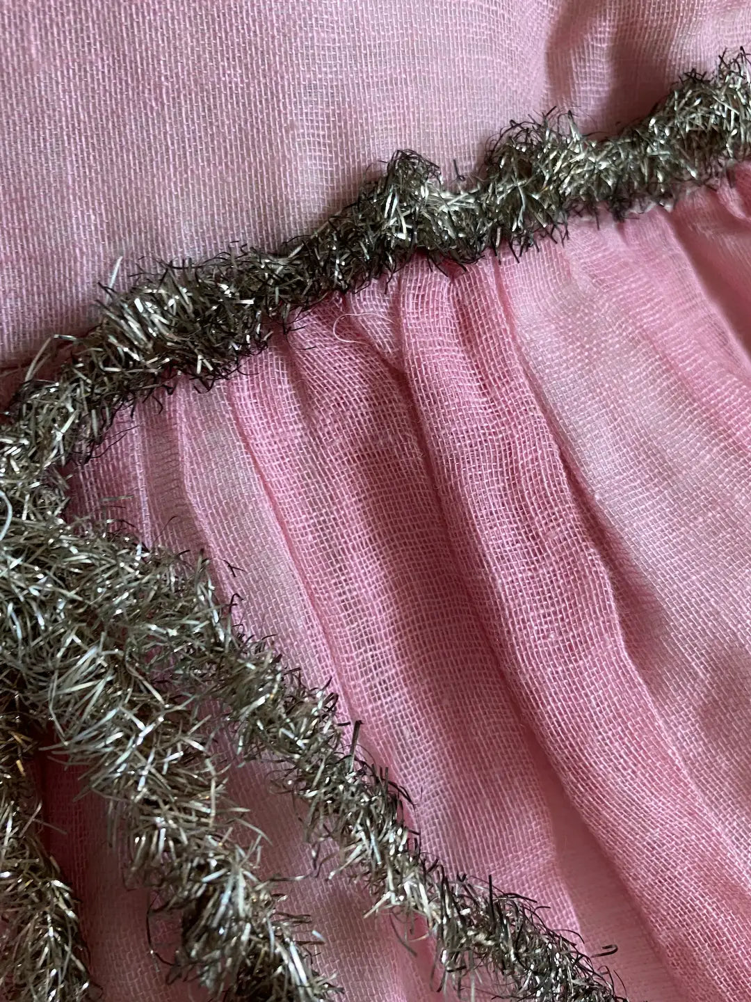 Antique Costume Gauze Cotton Pink Crepe Paper Tinsel