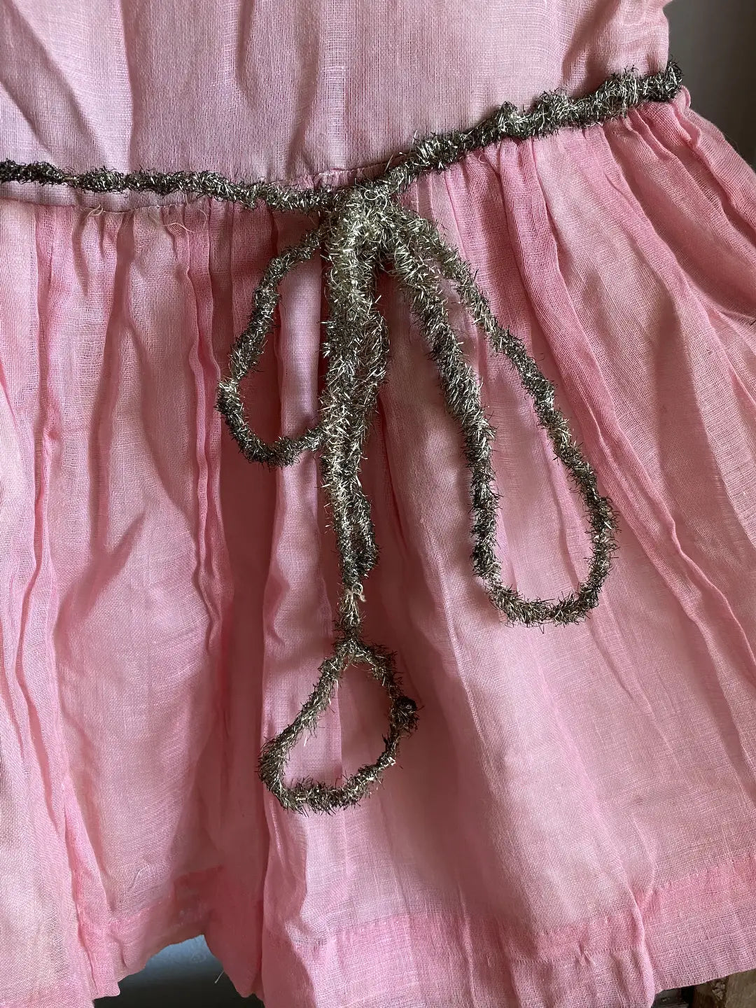 Antique Costume Gauze Cotton Pink Crepe Paper Tinsel