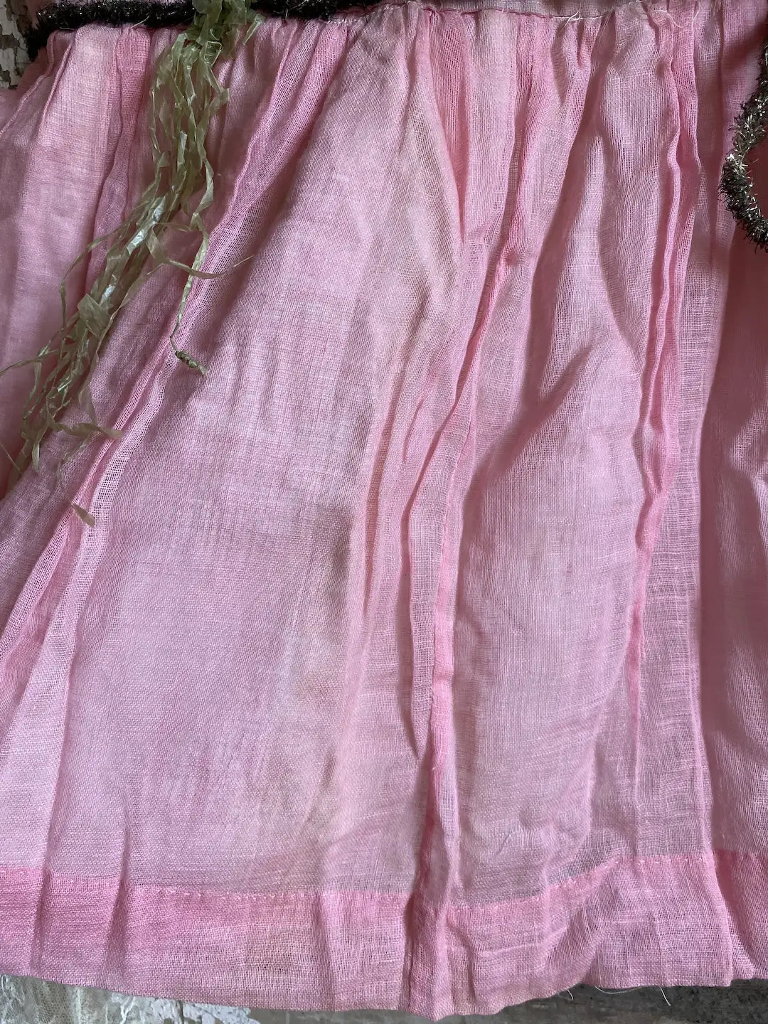 Antique Costume Gauze Cotton Pink Crepe Paper Tinsel
