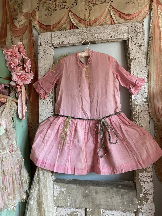 Antique Costume Gauze Cotton Pink Crepe Paper Tinsel