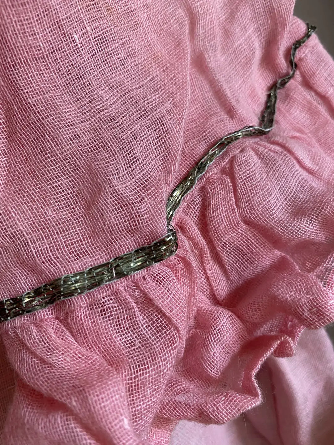 Antique Costume Gauze Cotton Pink Crepe Paper Tinsel
