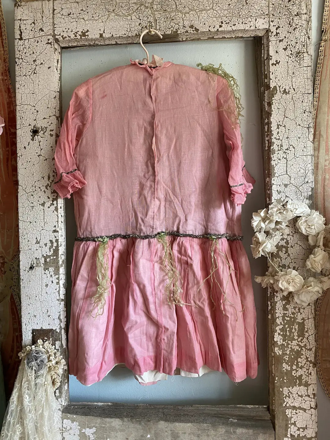 Antique Costume Gauze Cotton Pink Crepe Paper Tinsel