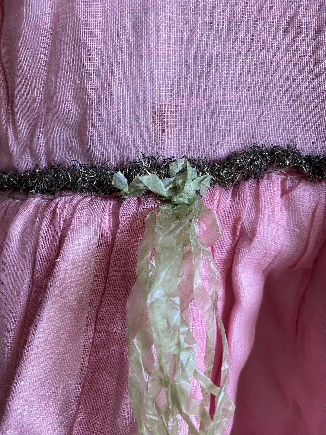 Antique Costume Gauze Cotton Pink Crepe Paper Tinsel