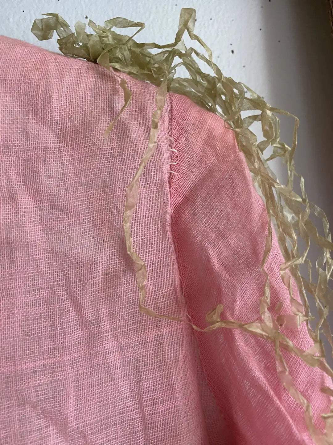 Antique Costume Gauze Cotton Pink Crepe Paper Tinsel