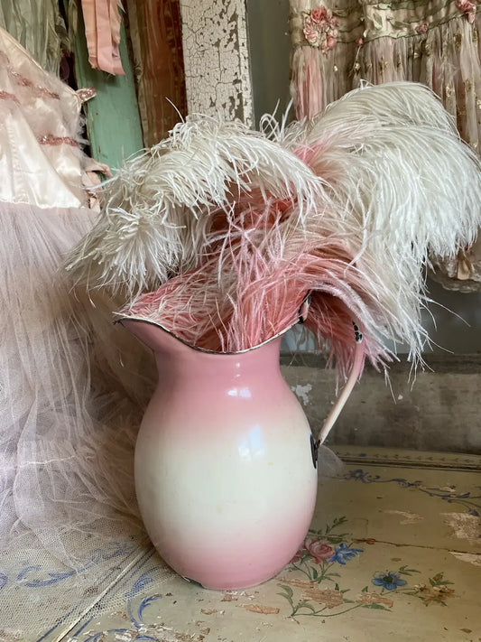 Antique FRENCH Enamel Vase Pitcher Pink