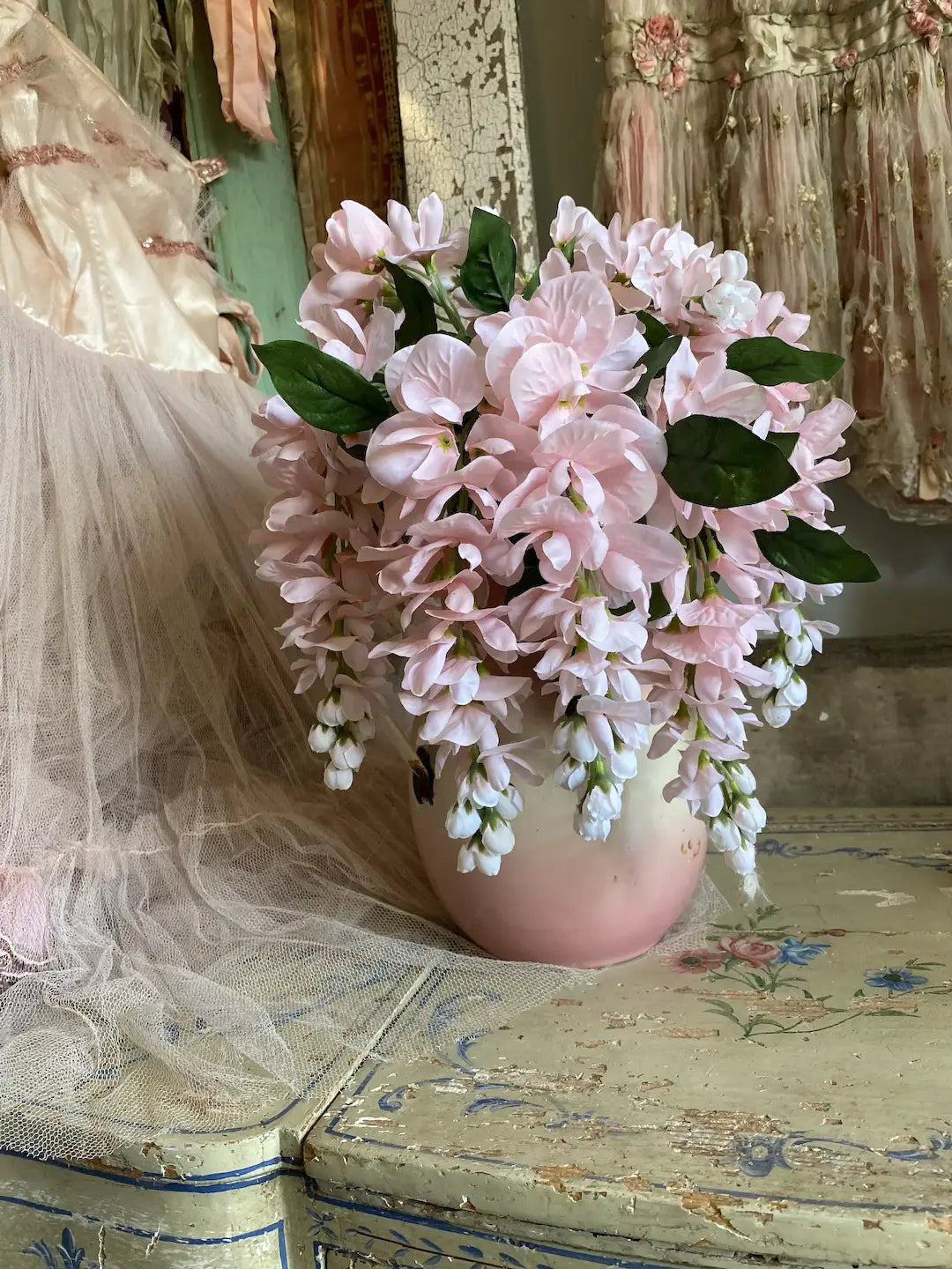 Antique FRENCH Enamel Vase Pitcher Pink