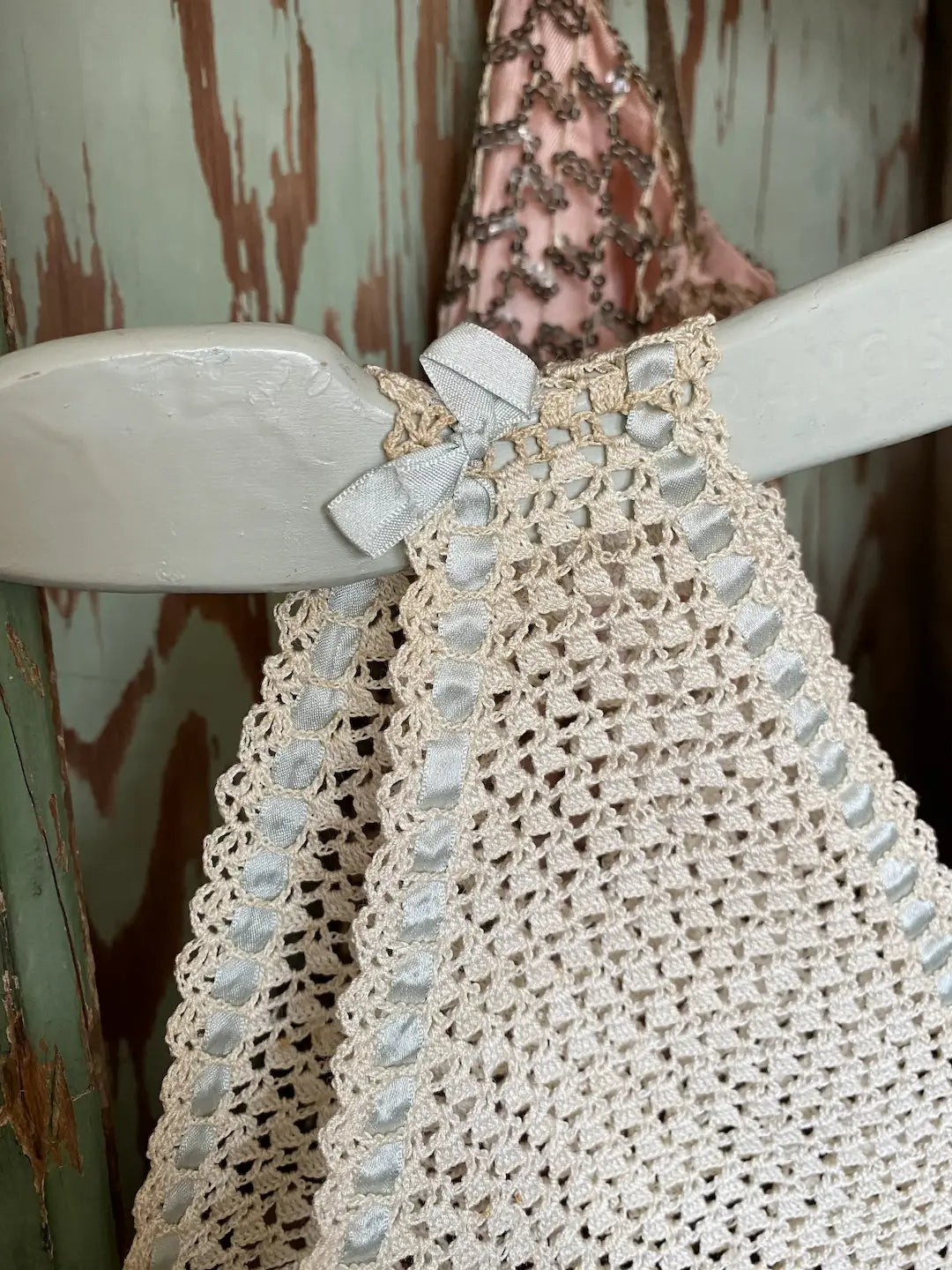 Antique Crochet Lace & Baby Blue Ribbon Camisole Bra