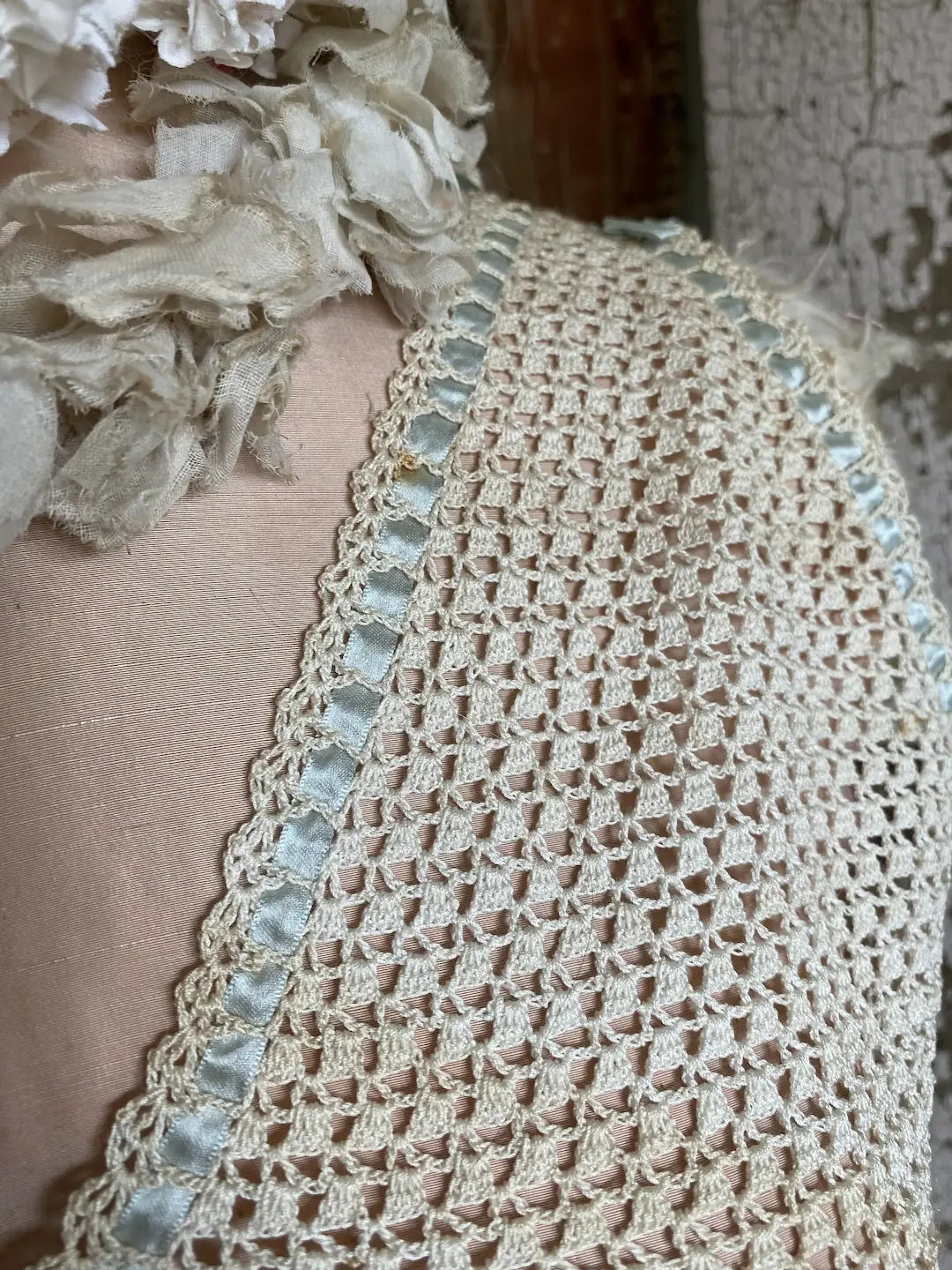 Antique Crochet Lace & Baby Blue Ribbon Camisole Bra