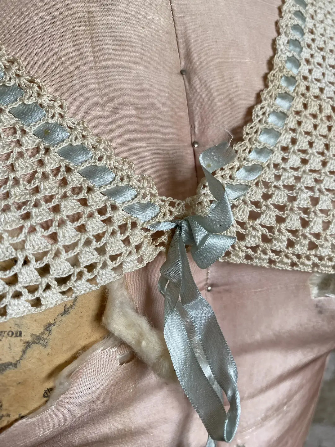 Antique Crochet Lace & Baby Blue Ribbon Camisole Bra