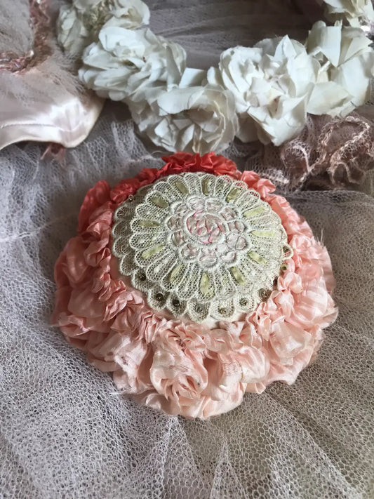 Antique Peach Ombré Silk Ribbonwork Pin Cushion
