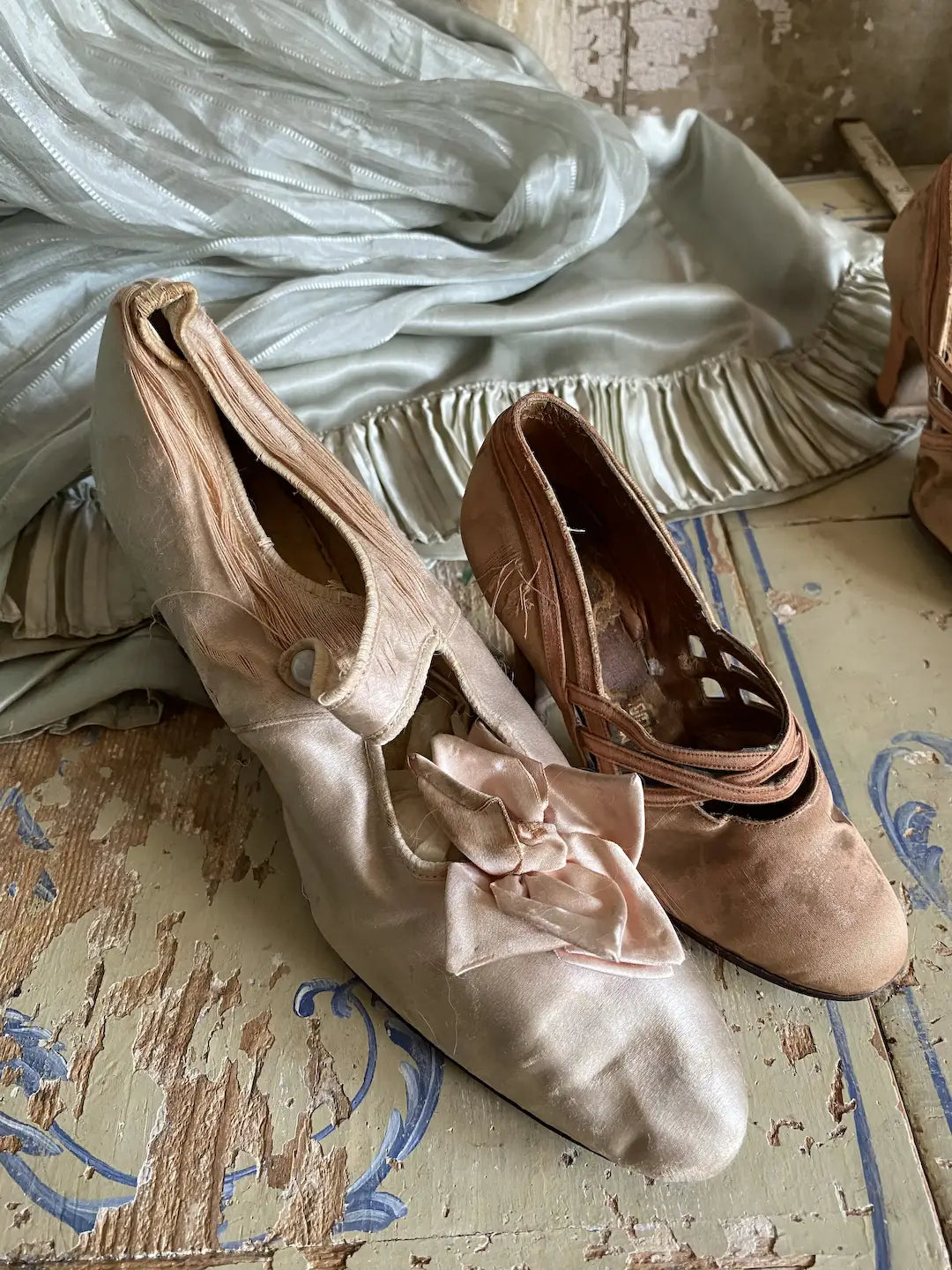 Antique Salesman's Sample Shoes Dusty Pink Silk