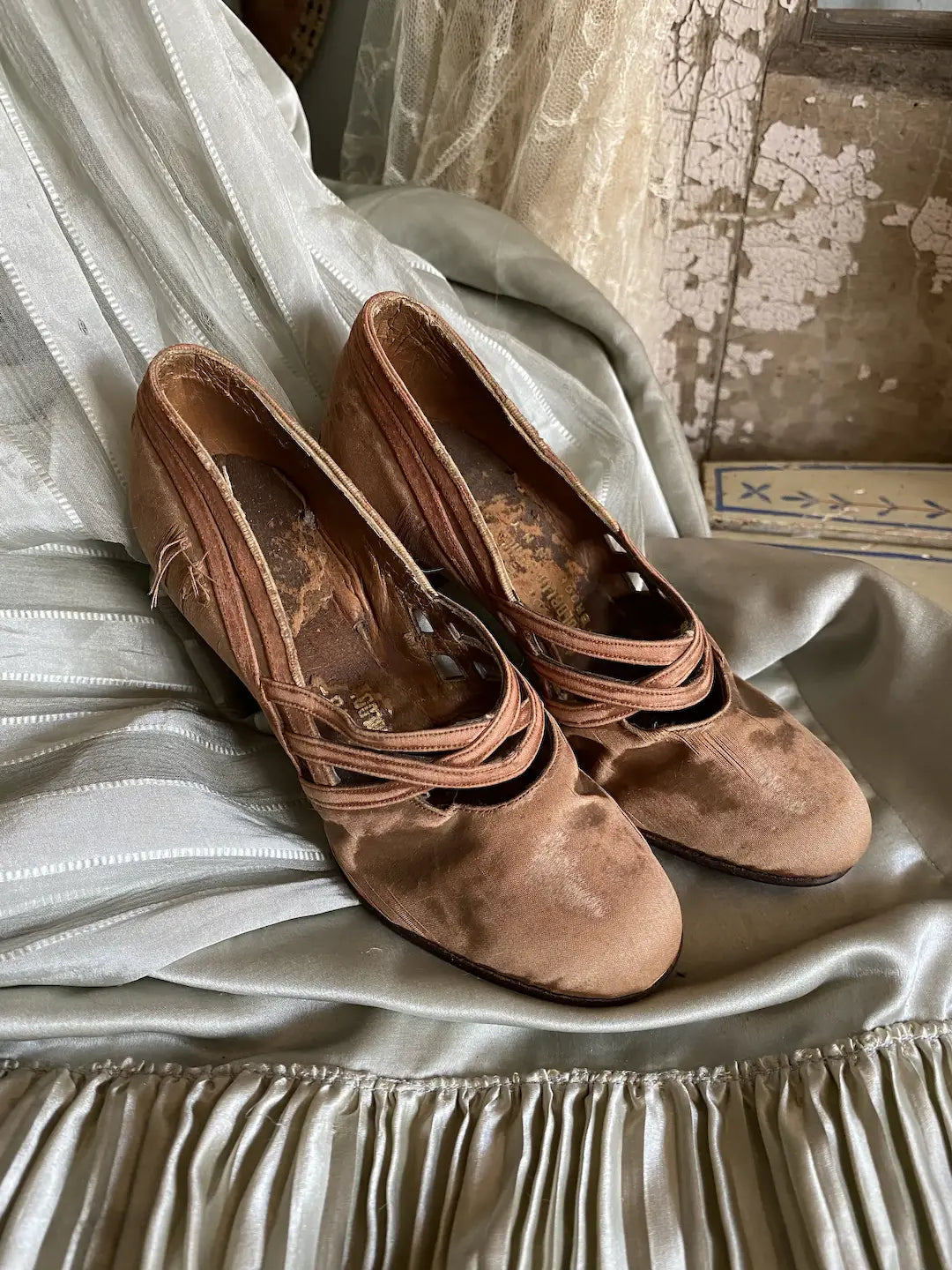 Antique Salesman's Sample Shoes Dusty Pink Silk