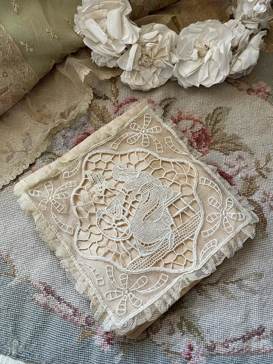 Antique Peach Silk Hankie Holder