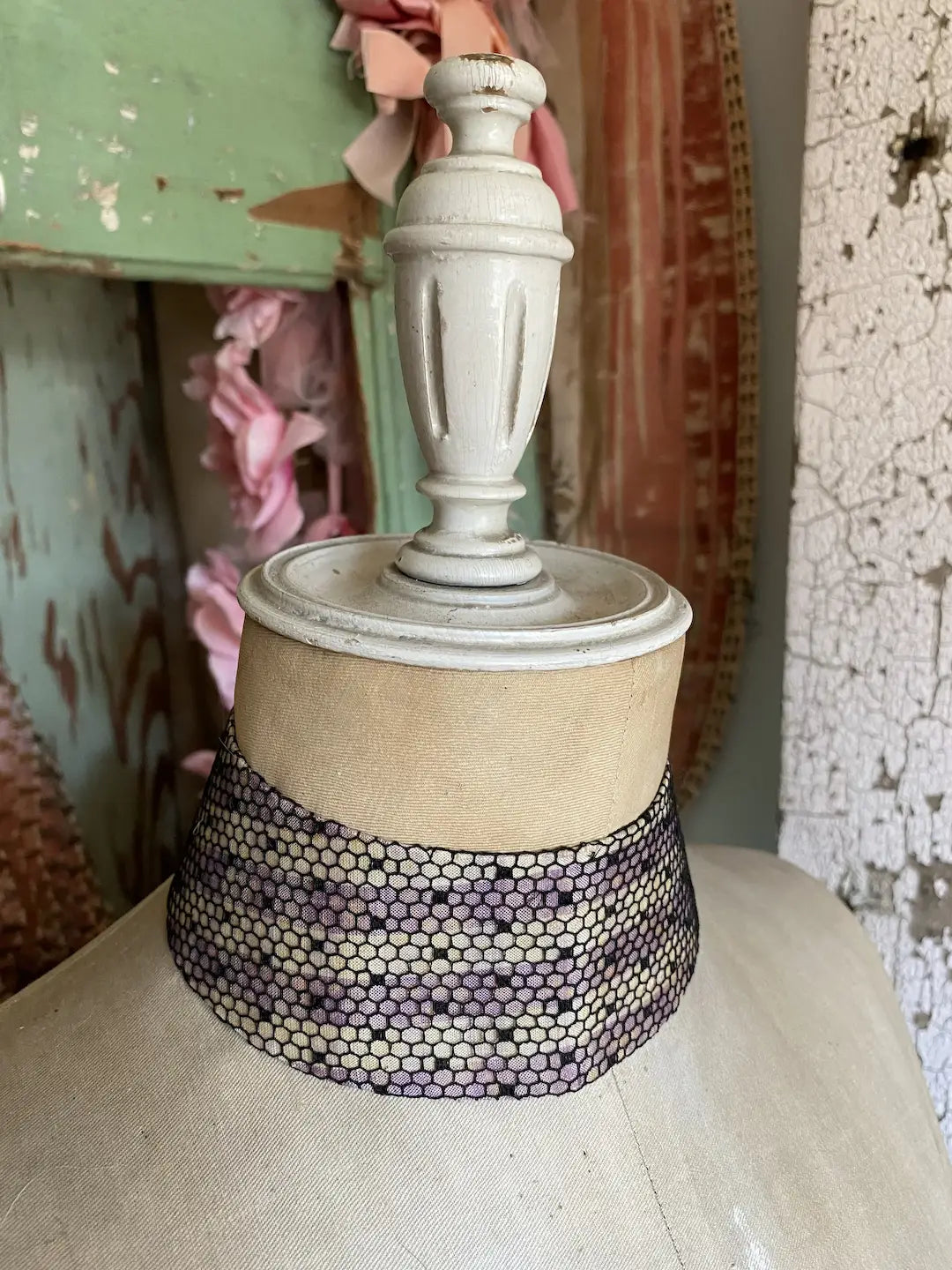 Antique Collar Pastel Lavender Stripe Polka Dot Lace