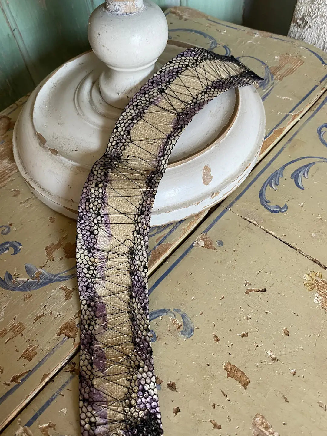 Antique Collar Pastel Lavender Stripe Polka Dot Lace