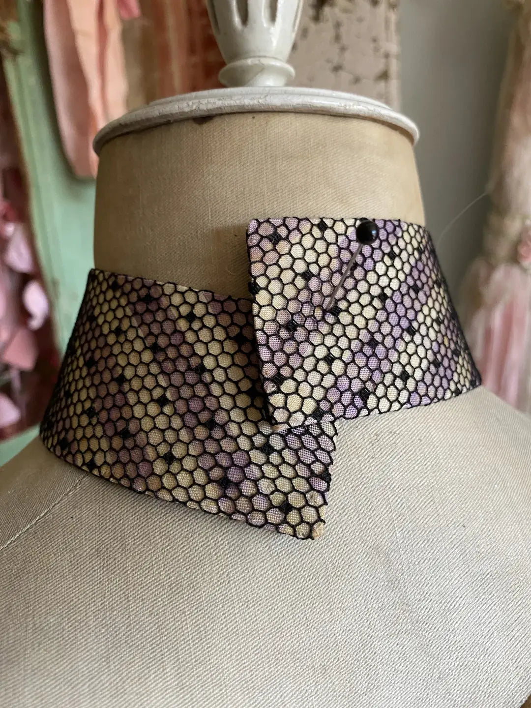 Antique Collar Pastel Lavender Stripe Polka Dot Lace