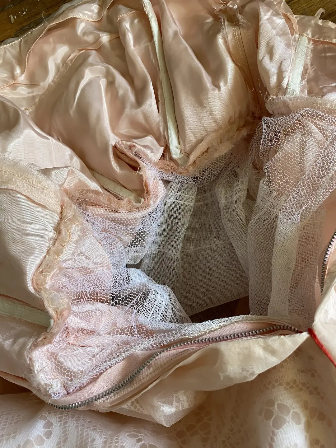 Vintage Pink Ghost Lace Organdy Prom Dress