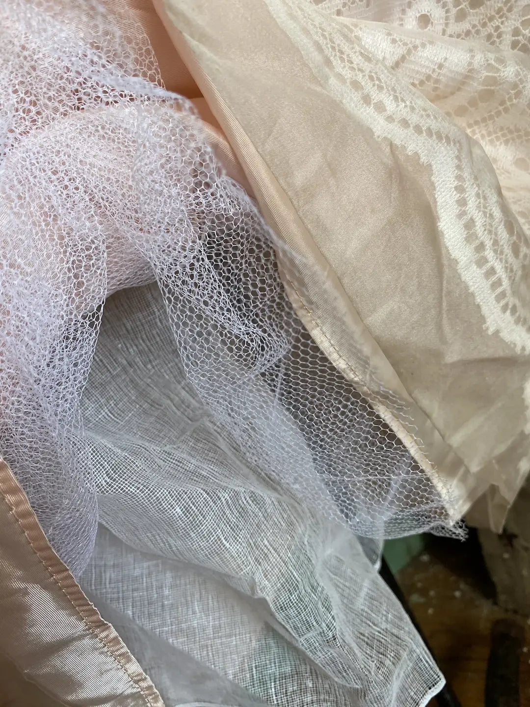 Vintage Pink Ghost Lace Organdy Prom Dress