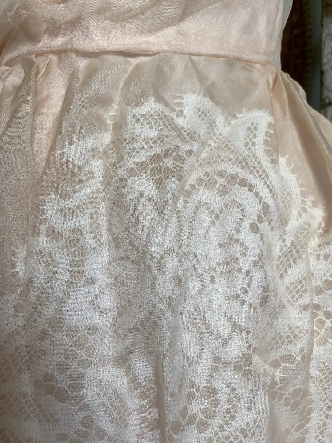 Vintage Pink Ghost Lace Organdy Prom Dress