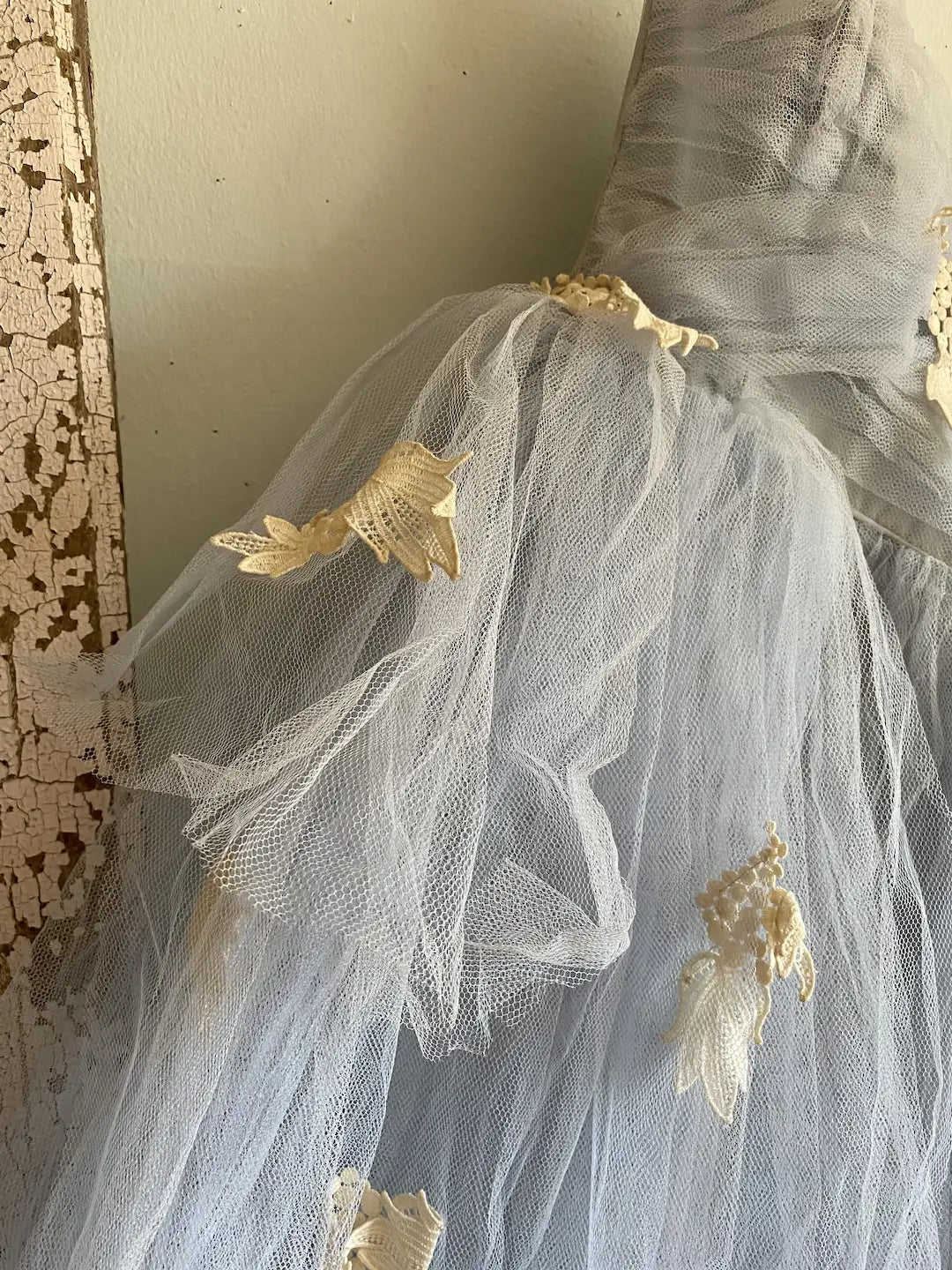 Vintage Blue Tulle Lace Prom Dress