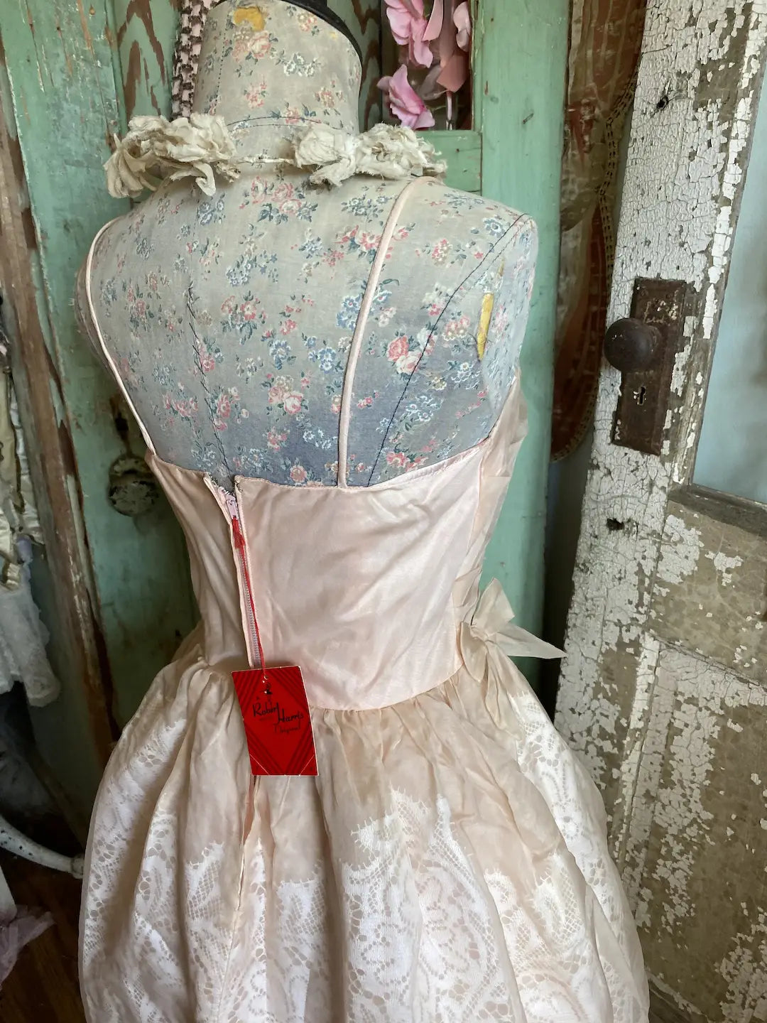 Vintage Pink Ghost Lace Organdy Prom Dress