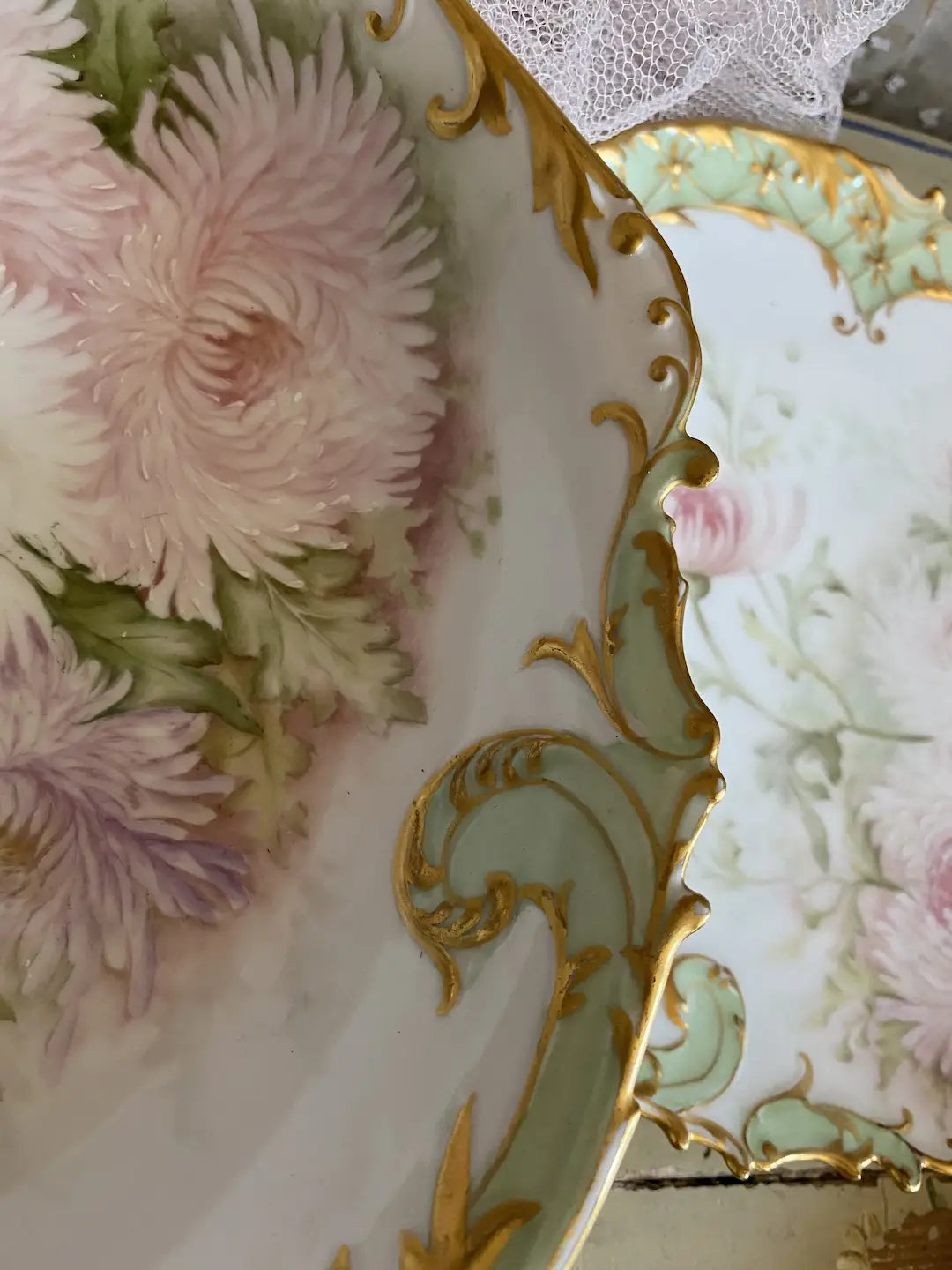 Antique Limoges 5pc Shell Plates Pastel Flowers Gilt SIGNED 1894