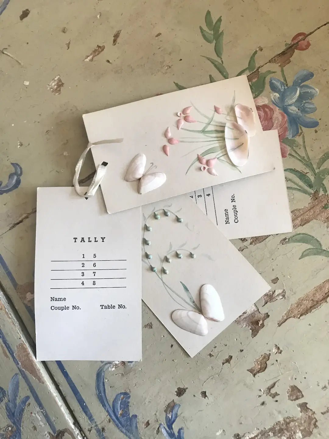 Set Vintage Tally Cards Bridge Shell Art