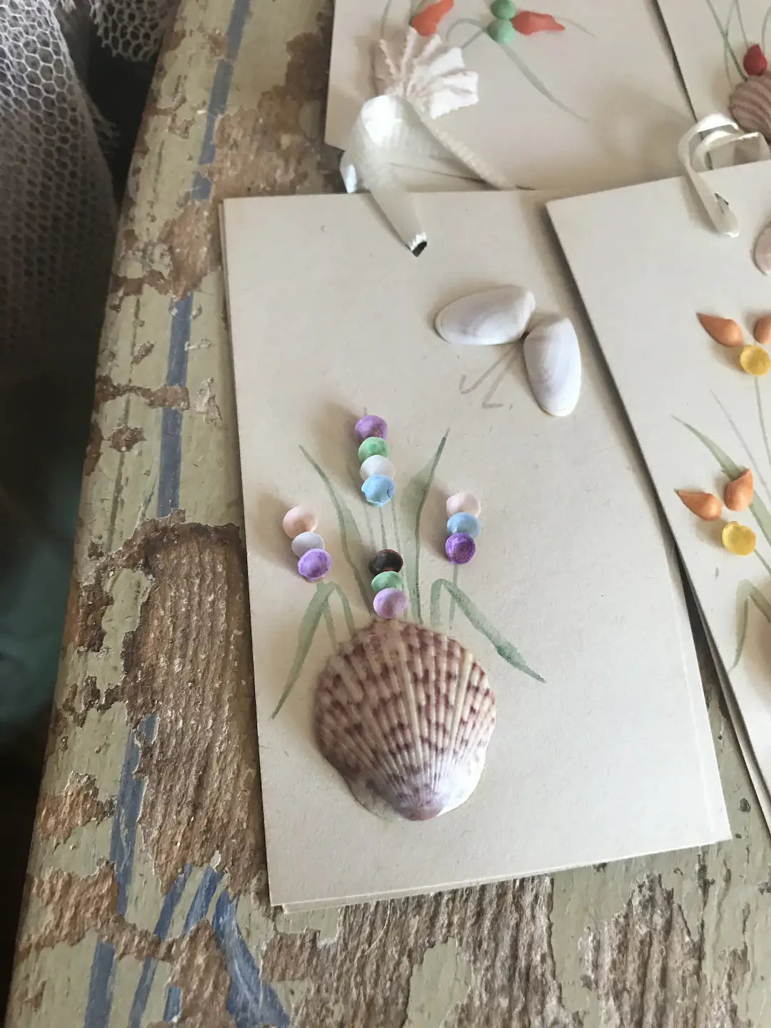 Set Vintage Tally Cards Bridge Shell Art