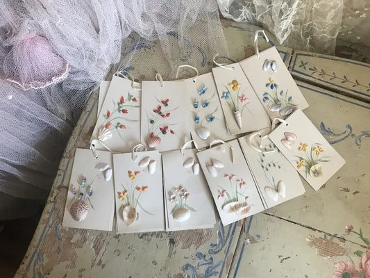 Set Vintage Tally Cards Bridge Shell Art
