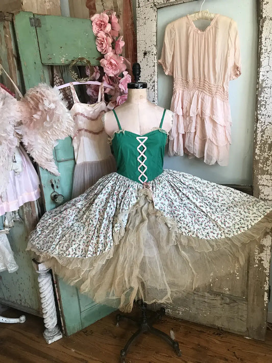 Vintage Ballet Tutu Costume Dress Corset Ribbon Gauze Lace