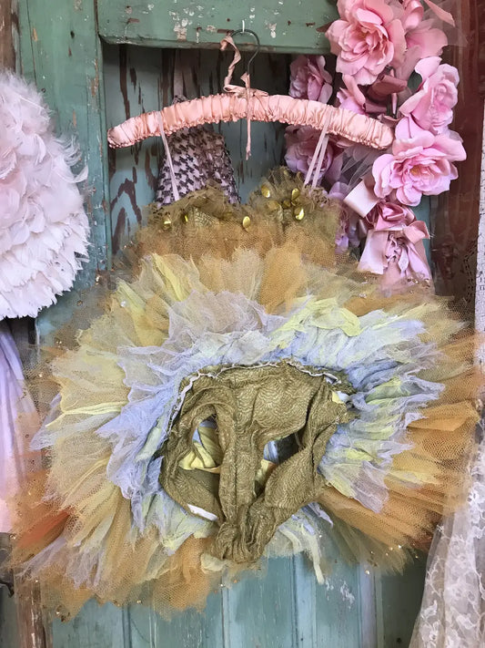 Vintage Ballet Tutu Costume Gold Tulle Lavender Gauze Lace