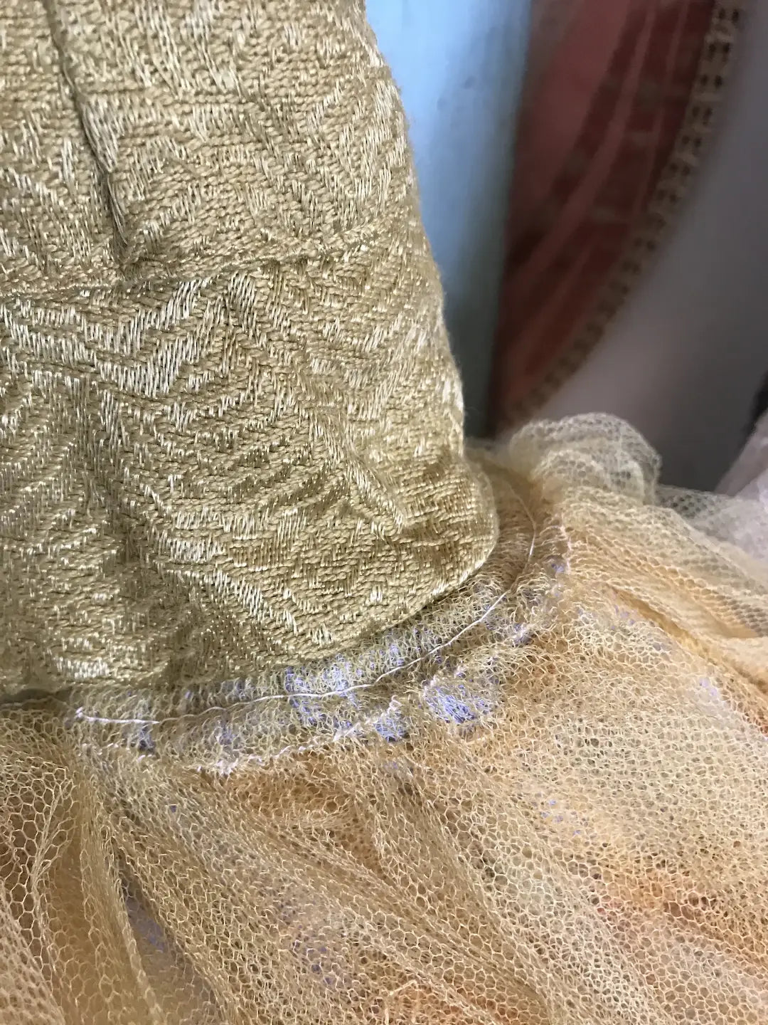 Vintage Ballet Tutu Costume Gold Tulle Lavender Gauze Lace