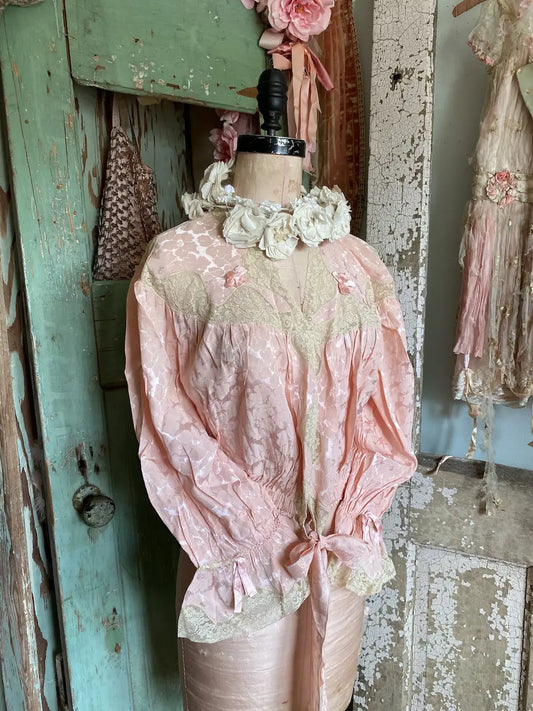 Vintage Boudoir Bed Jacket Pink Lace Ribbons