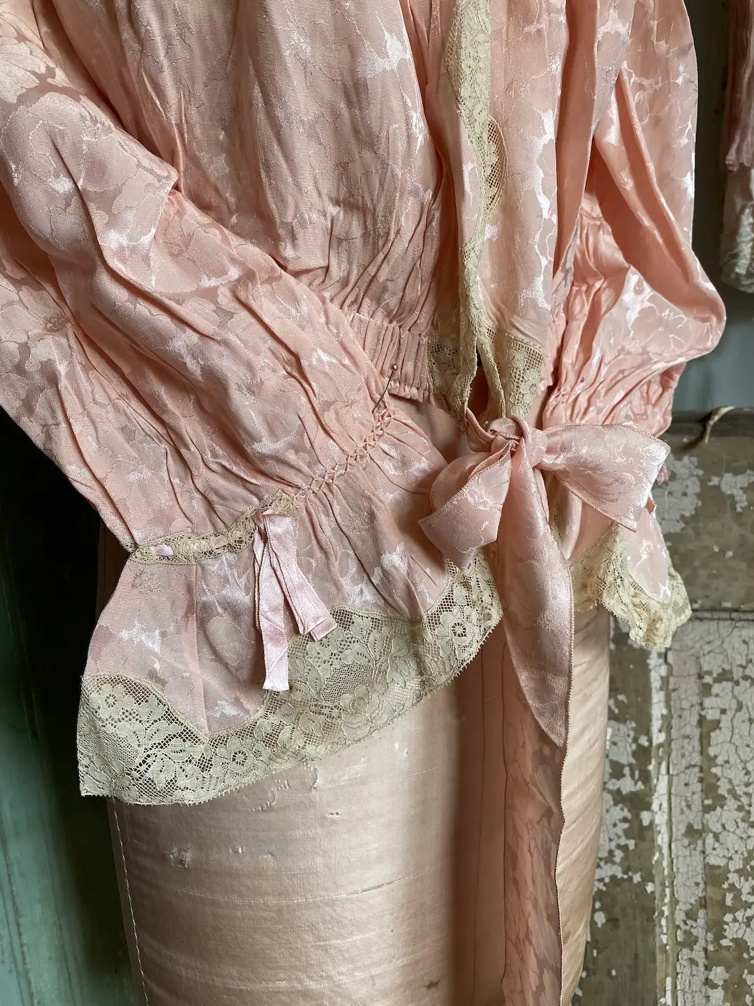 Vintage Boudoir Bed Jacket Pink Lace Ribbons
