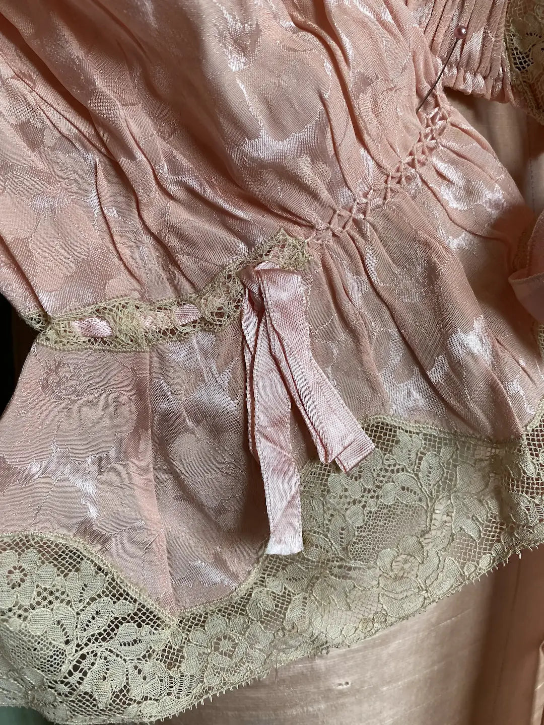 Vintage Boudoir Bed Jacket Pink Lace Ribbons