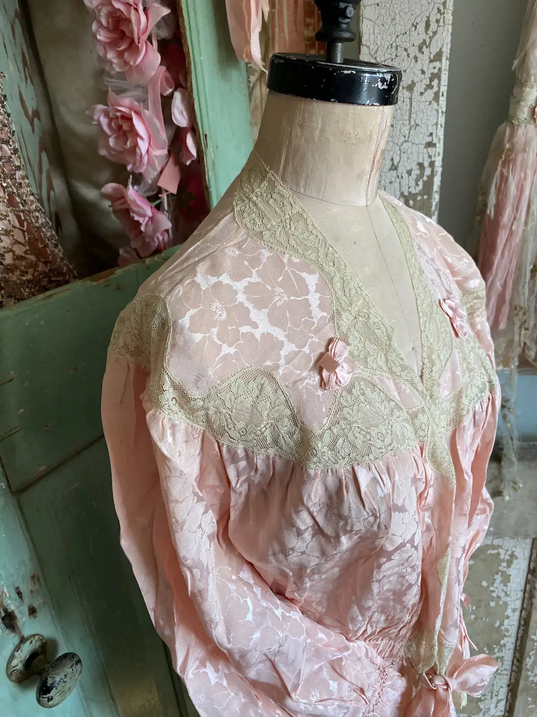 Vintage Boudoir Bed Jacket Pink Lace Ribbons