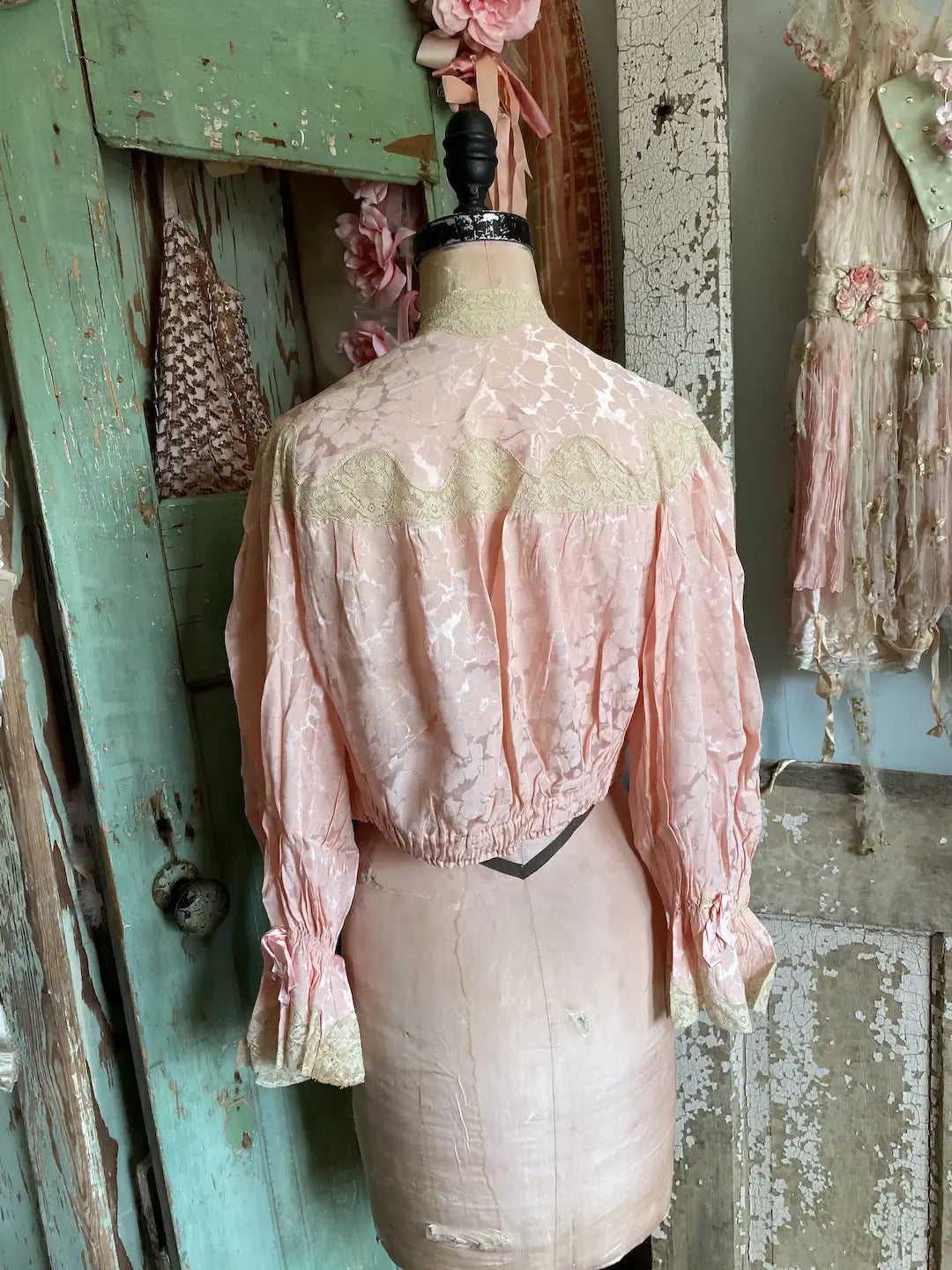 Vintage Boudoir Bed Jacket Pink Lace Ribbons