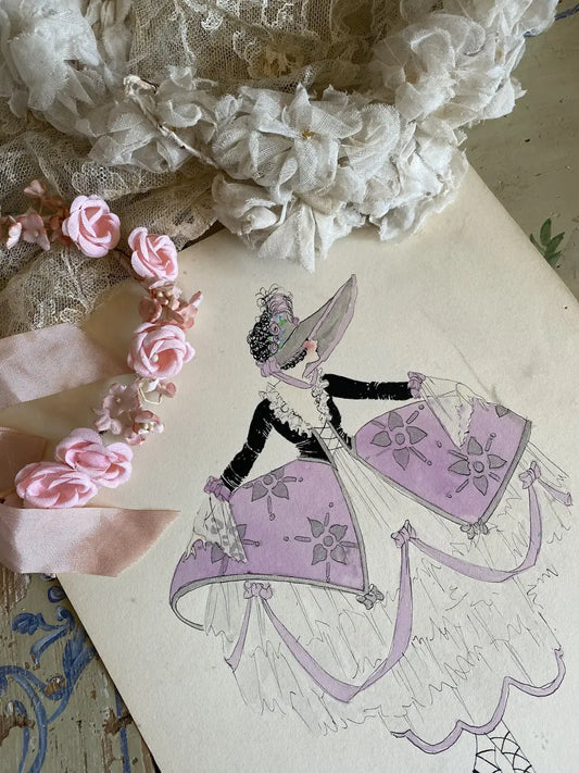 Vintage Costume Sketch c1920-30 Marie Antoinette Era Ballet Shoes