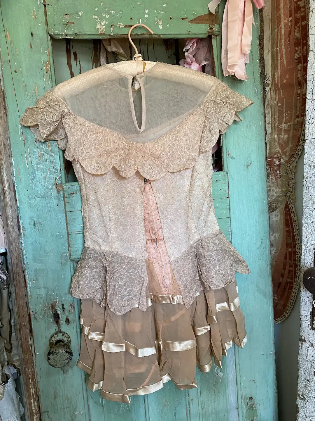 Vintage Dance Costume Dress Peach Silk