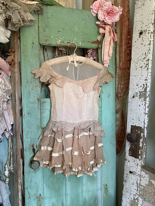 Vintage Dance Costume Dress Peach Silk