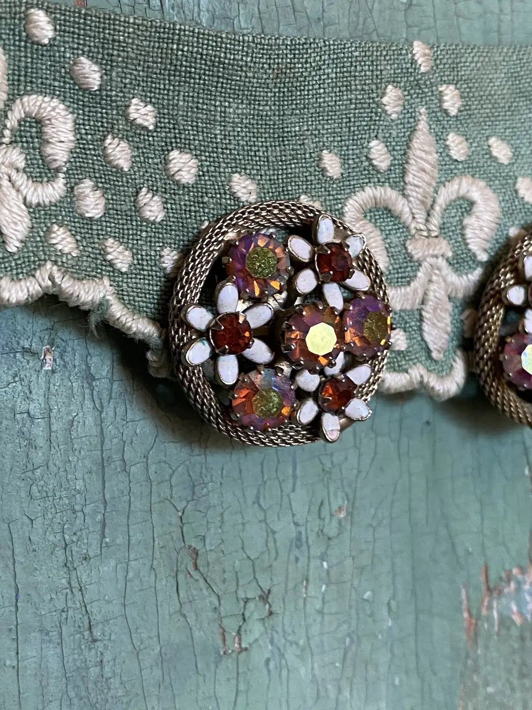 Vintage Earrings Clip On Aurora Borealis Pink Rhinestone