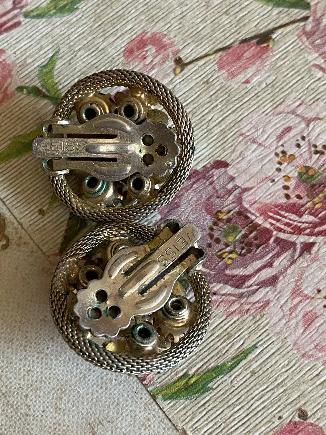 Vintage Earrings Clip On Aurora Borealis Pink Rhinestone