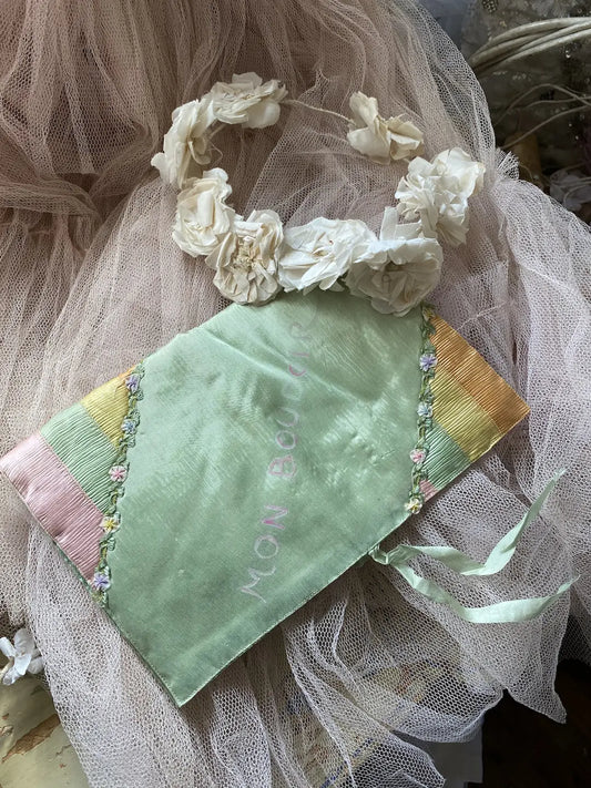 Vintage Ribbonwork Hankie Delicates Holder