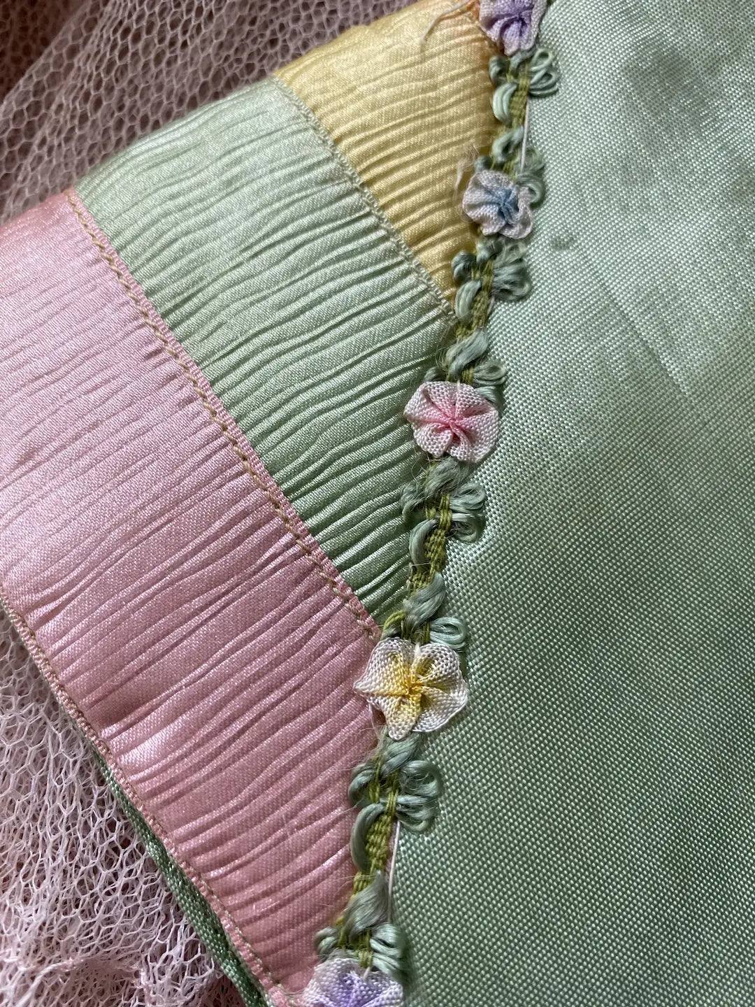 Vintage Ribbonwork Hankie Delicates Holder