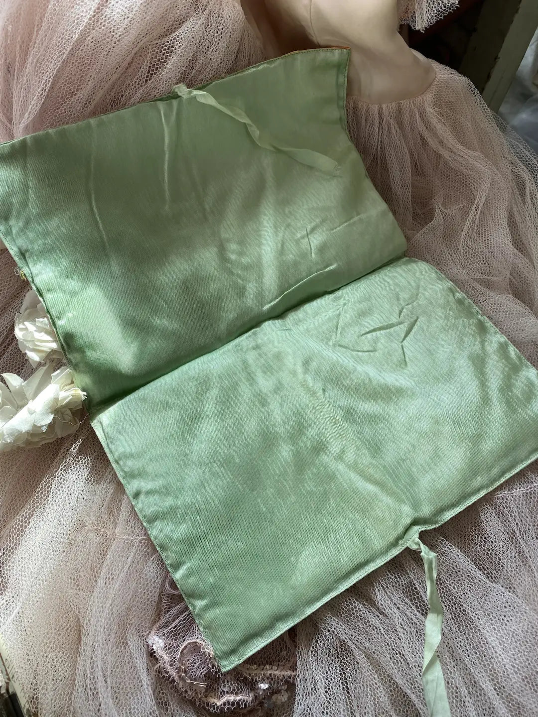 Vintage Ribbonwork Hankie Delicates Holder
