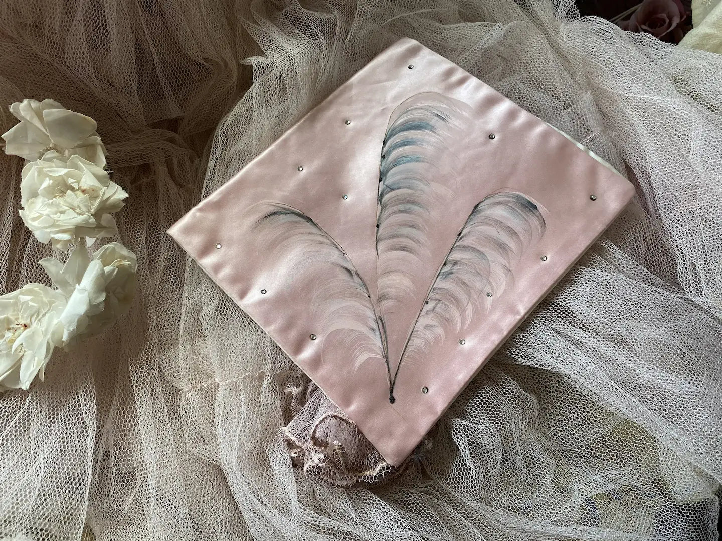 Vintage Hankie Holder Pink Rhinestones