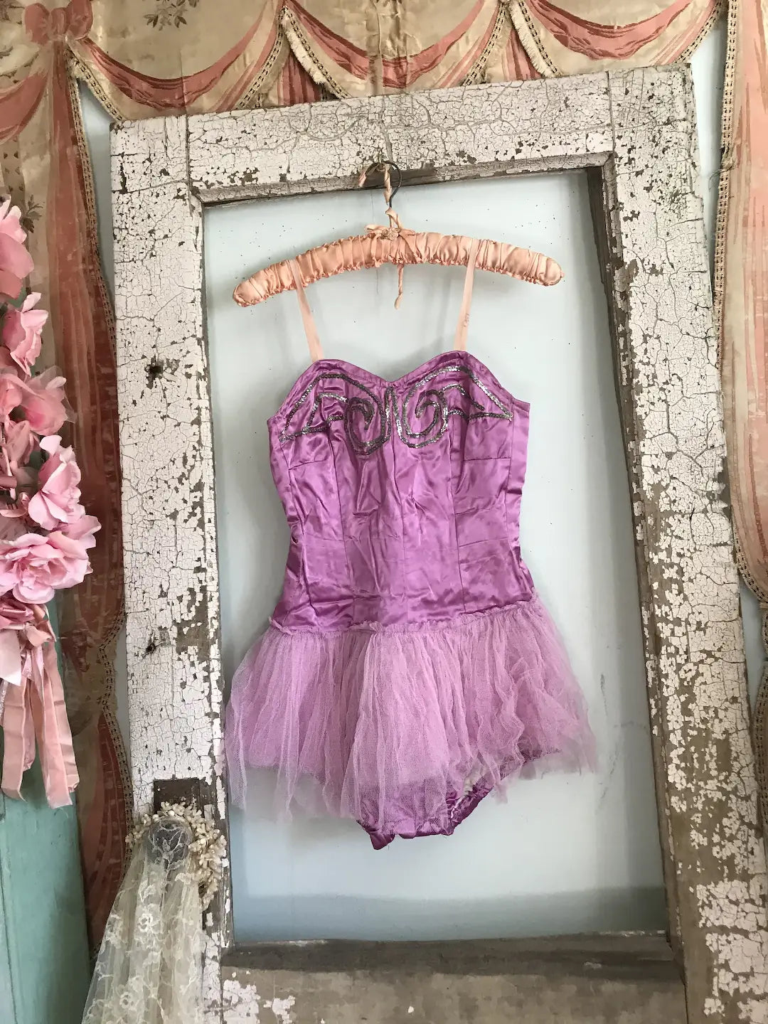 Vintage Lilac Pink Tulle Lace Ballet Tutu Costume