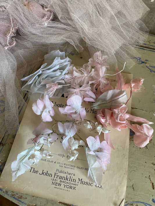Vintage Millinery Collection Flowers Pink Blue